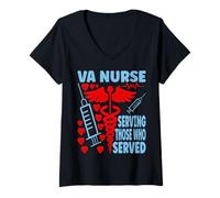 Womens VA Nurse Serving Those who Served Veterans American Flag V-Neck T-Shirt