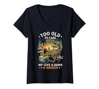 Women's Vacation Humor Frog Give A Damn is Broken Too Old to Care V-Neck T-Shirt