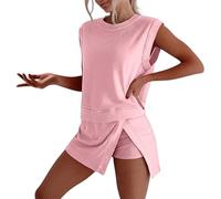 Womens Vacation Outfits Summer Lounge Set 2 Pieces Sleeveless Tank Top Lined Split Athletic Skirt Set Going Out Sets Matching Set Light Pink