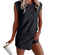 Womens Vacation Outfits Summer Lounge Set 2 Pieces Sleeveless Tank Top Lined Split Athletic Skirt Set Going Out Sets Matching Set (Z1-Black, S)