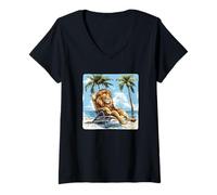 Womens Vacation Ready Lion for the Best Getaway Ever V-Neck T-Shirt