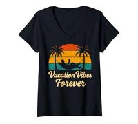 Women's Vacation Vibes Forever Funny Retro Forever Vacation Retire V-Neck T-Shirt