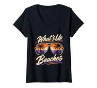 Women's Vacation What's UP Beaches Beach Funny Spring Break V-Neck T-Shirt