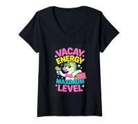 Women's Vacay Energy Maximum Level Unicorn Travel V-Neck T-Shirt