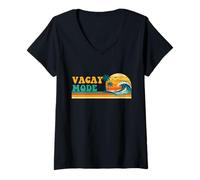 Women's Vacay Mode - Retro Spring Break Beach Vacation Summer V-Neck T-Shirt