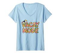 Women's Vacay Mode Toucan Pineapple Flamingo Tropical Summer Beach V-Neck T-Shirt