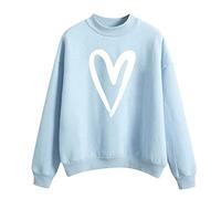 Women's Valentine Casual Sweatshirt 2024 Women's Round Neck Hoodless Sweater Love Printed Valentine's Day Hoodies Sweatshirt Heart Sweatshirts for Women (Light Blue, XL)