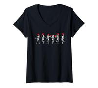 Womens Valentine Dancing Skeleton Red Hearts Love Couple Matching V-Neck T-Shirt