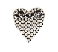 Womens Valentine Rhinestone Love Tassel Heart Brooch Pin Black2168