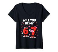 Women's Valentine’s Day 67 Will You Be My 6 7 Six Seven Meme V-Neck T-Shirt