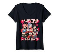 Women's Valentine Vibes k-pop Kids Make My Heart K-pop V-Neck T-Shirt