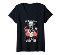 Womens Valentine's Day Dalmatian Dalmatians Dal Dally Dog V-Neck T-Shirt