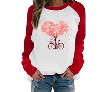 Women's Valentine's Day Print Hooded Blouse with Shoulder Length Sleeves and Crew Neck Green Pullover Women, red, 3XL