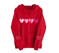 Women's Valentine's Day Red Hoodies Winter Fleece Drawstring Long Sleeve Love Printed Funny Pullover Tops Sweatshirts Casual Soft Hooded Sweatshirt Loose Fit Blouse Tops Ladies Hoodies with Pocket