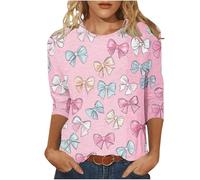 Women's Valentine's Day Shirt Gradient Red Hearts Print Three Quarter Sleeve Blouse Romantic Casual 3/4 Sleeve Top Novelty Valentine's Date Night Outfit Spring Fashion Clothes Cute Romantic Gifts