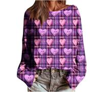 Women's Valentine's Day Themed Sweatshirt Novelty All Over Heart Print Long Sleeves Tops Soft Crew Neck Blouse for Romantic Occasions Trendy Dressy Valentines Gifts Date Nights Outfit