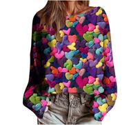 Women's Valentine's Day Themed Sweatshirt Novelty All Over Heart Print Long Sleeves Tops Soft Crew Neck Blouse for Romantic Occasions Trendy Dressy Valentines Gifts Date Nights Outfit