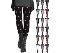 Women's Valentines Day Tights with Hearts Stretchy Casual Leggings Skinny Long Pants Sweet Heart Printed Underwear Slim Fit Trousers High Waist Sports Leggings for Walking Running Hiking
