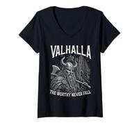 Women's Valhalla The Worthy Never Fall Viking Warrior V-Neck T-Shirt