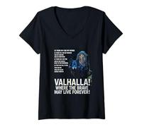 Women's Valhalla Where the Brave May Live Forever Viking Wolf V-Neck T-Shirt