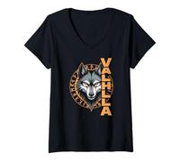 Womens Valhalla Wolf With Rune Circle Viking Heritage V-Neck T-Shirt