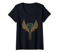Womens Valkyrie Vegvisir Nordic Mythology Tribal Valkyrie Wings V-Neck T-Shirt