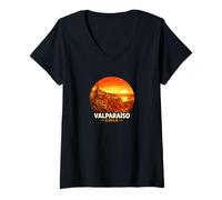 Women's Valparaiso Chile Sunset Colonial City Vacation V-Neck T-Shirt