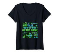 Women's Value Creates Income Business Growth Mindset Graphic V-Neck T-Shirt