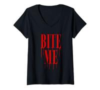 Womens Vampire Bite Me Drip Halloween V-Neck T-Shirt