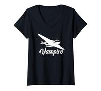 Womens Vampire British Jet Fighter Plane Flying Silhouette V-Neck T-Shirt