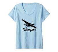 Womens Vampire British Jet Fighter Plane Flying Silhouette V-Neck T-Shirt
