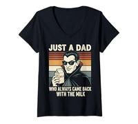 Women's Vampire Dad Who Always Came Back with The Milk Retro Sunset V-Neck T-Shirt
