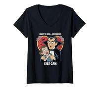 Womens Vampire Dracula Nevermind Kiss Cam Parody Funny Halloween V-Neck T-Shirt