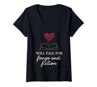 Womens Vampire Fiction Bookish Romantic Fang Reader Literary Dark V-Neck T-Shirt