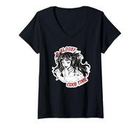 Womens Vampire Goth Girl Retro Horror Manga Bloody Bites Dark V-Neck T-Shirt