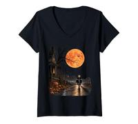 Women's Vampire Halloween Bicycle Full Moon V-Neck T-Shirt