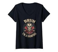 Women's Vampire Halloween Costume Bruh I'm A Vampire Dracula Skull V-Neck T-Shirt