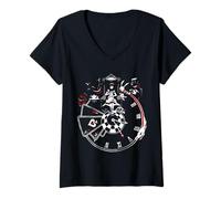Womens VampireFreaks Alice In Wonderland Clock V-Neck T-Shirt