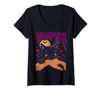 Women's Vampurr Bites Again Funny Halloween Cat Dad Mom V-Neck T-Shirt