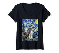 Women's Van Gogh Harpy Eagle Starry Night Art Design V-Neck T-Shirt