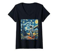 Women's Van Gogh Inspired Cosmic Space Explorer Astronaut Dreamer V-Neck T-Shirt