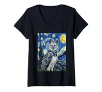 Women's Van Gogh Starry Night Harpy Eagle Art Painting V-Neck T-Shirt