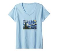 Women's Van Gogh Starry Night Iconic Artwork Graphic V-Neck T-Shirt