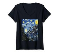 Women's Van Gogh Starry Night Octopus Classic Art V-Neck T-Shirt
