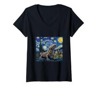 Women's Van Gogh Starry Night Painting Hellbender Art V-Neck T-Shirt