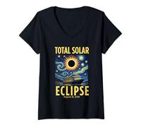 Women's Van Gogh Starry Night Total Solar Eclipse Cruise Spain 2026 V-Neck T-Shirt