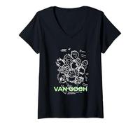 Women's Van Gogh Sunflowers Scribble Modern Graphic PAPL14690 V-Neck T-Shirt
