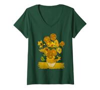 Womens Van Gogh Sunflowers - Vintage Painting Floral Art Aesthetic V-Neck T-Shirt