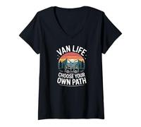 Women's Van Life Choose Your Own Path Camper Camping V-Neck T-Shirt