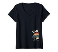 Women's Van Life No Fixed Address Camper Road Trip Nomad V-Neck T-Shirt